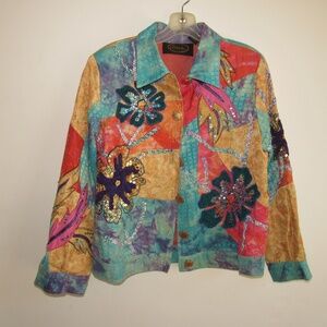 Vintage Alex Kim Jacket Z Small Cotton/Rayon Sequins small Shoulder pads Boho
